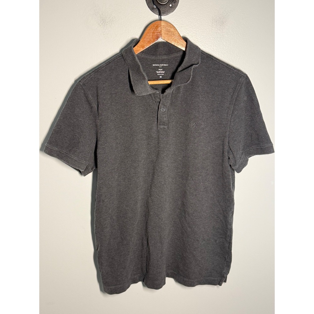 Lot of 2 Banana Republic Pique Polo Shirts Mens Medium Organic Cotton Gray Tan